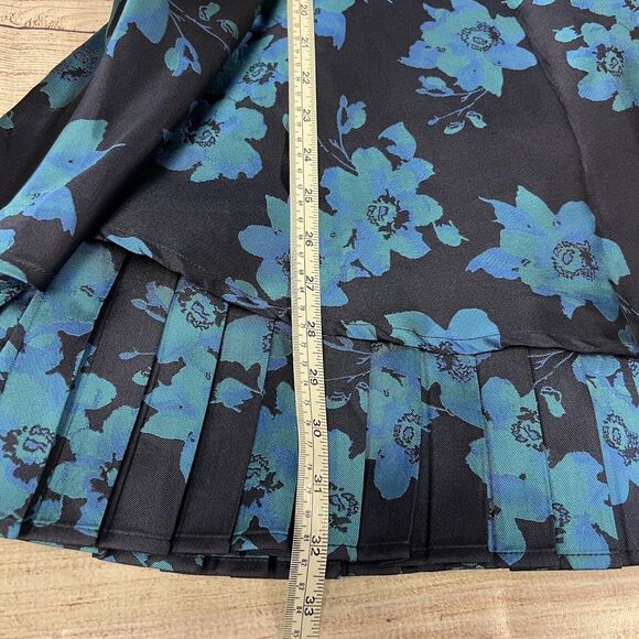Lulus Navy Blue Satin Mini Dress Teal Cap Sleeve Pleated Floral Fit n Fl… - Picture 10 of 10